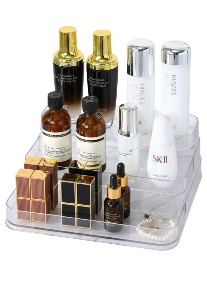 3-Tier Acrylic Organizer Tray for Perfume, Cologne, Makeup, Skincare, Cosmetics, Essential Oils, Small Spices, Multi-Functional Vanity and Display Stand for Home, Bathroom, Office, Desk or Cabinet, Practical and Stylish Organizer to Keep All Essentials Visible, Accessible and Space-Saving-Transparent - Image 1
